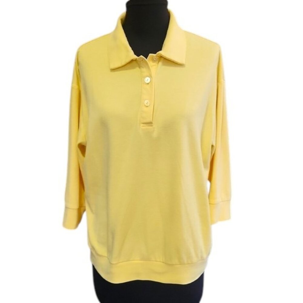 Vintage 90s Vicki Wayne Polo Knit Pullover Top – Size L – Sunflower Yellow